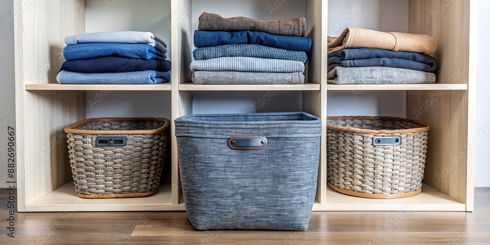 Felt baskets in closet organizing jeans and sweaters, felt, baskets, closet, storage, organizing, jeans, sweaters, home, system Felt baskets in closet organizing jeans and sweaters, felt, baskets, closet, storage, organizing, jeans, sweaters, home, system