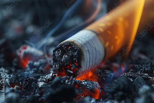 captures the ephemeral beauty of a burning cigarette, with a focus on its intricate details.