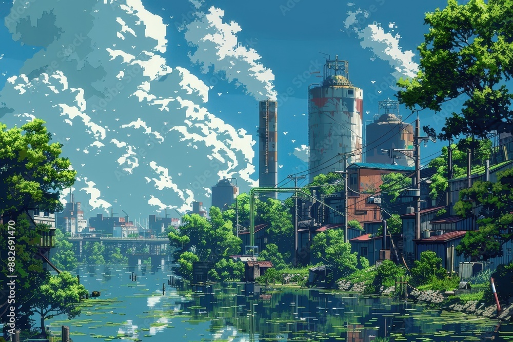 Obraz premium A pixel art scene from a video game where players must save the planet from climate change.