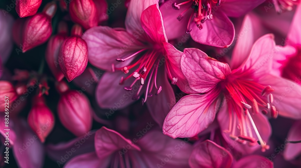 Close-up photograph of fuchsia-colored flowers, showcasing their intricate petals and vibrant color Close-up photograph of fuchsia-colored flowers, showcasing their intricate petals and vibrant color