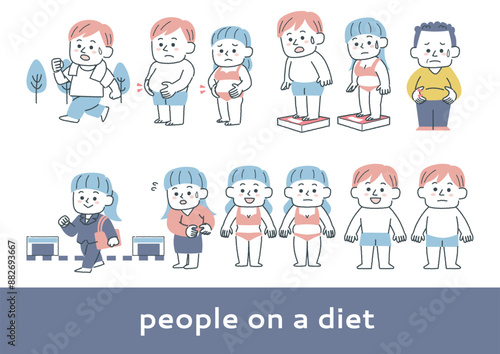 ダイエットに関する男女のイラストセット
