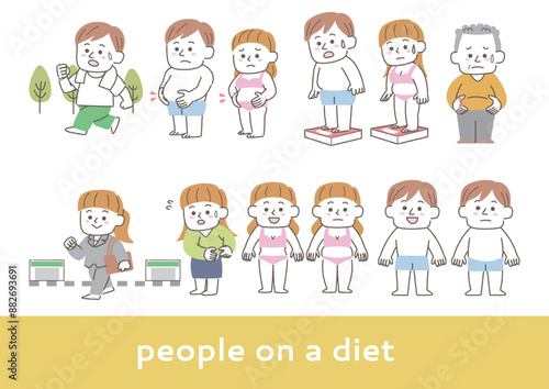 ダイエットに関する男女のイラストセット