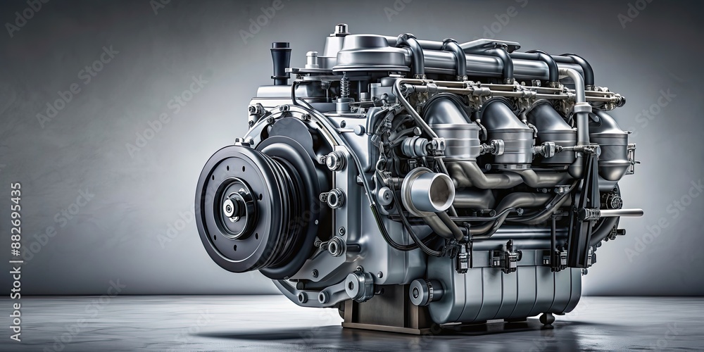 Diesel engine on gray background , machine, industrial, power, technology, mechanical, heavy duty Diesel engine on gray background , machine, industrial, power, technology, mechanical, heavy duty