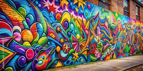 Colorful graffiti wall with vibrant street art , graffiti, urban, street art, mural
