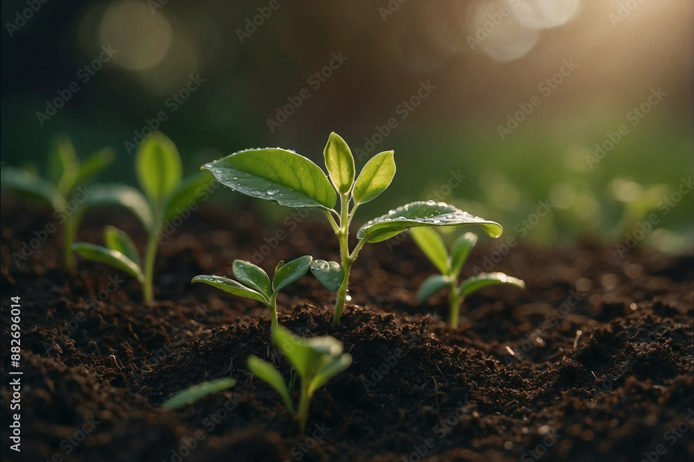 Young Plant Growing in Sunlit Forest Clearing Young Plant Growing in Sunlit Forest Clearing