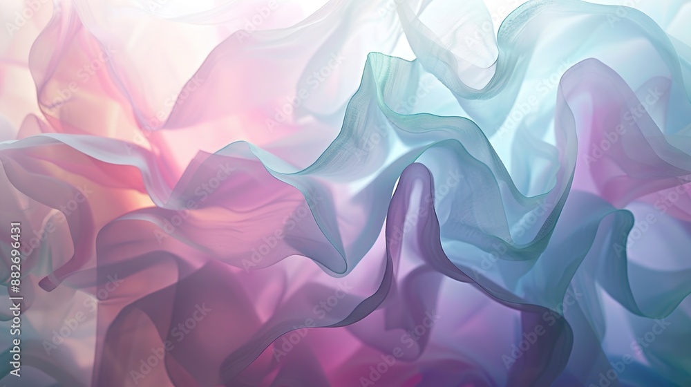 Fototapeta premium Layers of translucent, overlapping shapes in soft pastel colors, giving a dreamy, ethereal feel.