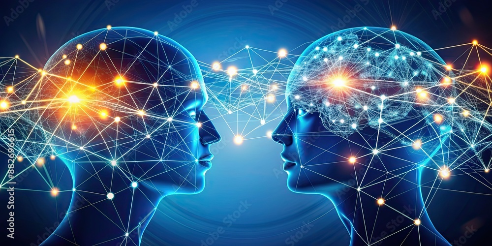 Concept of mind linking technology connecting thoughts and bridging communication gap , futuristic, AI Concept of mind linking technology connecting thoughts and bridging communication gap , futuristic, AI