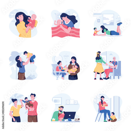 Set of Parenthood Flat Illustrations 

