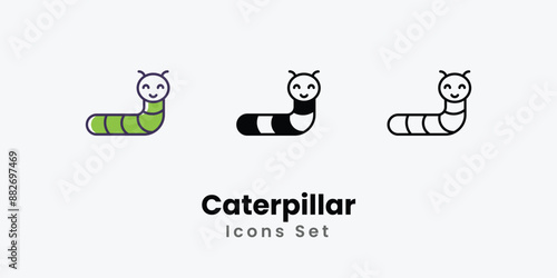Caterpillar Icons thin line and glyph vector icon stock illustration