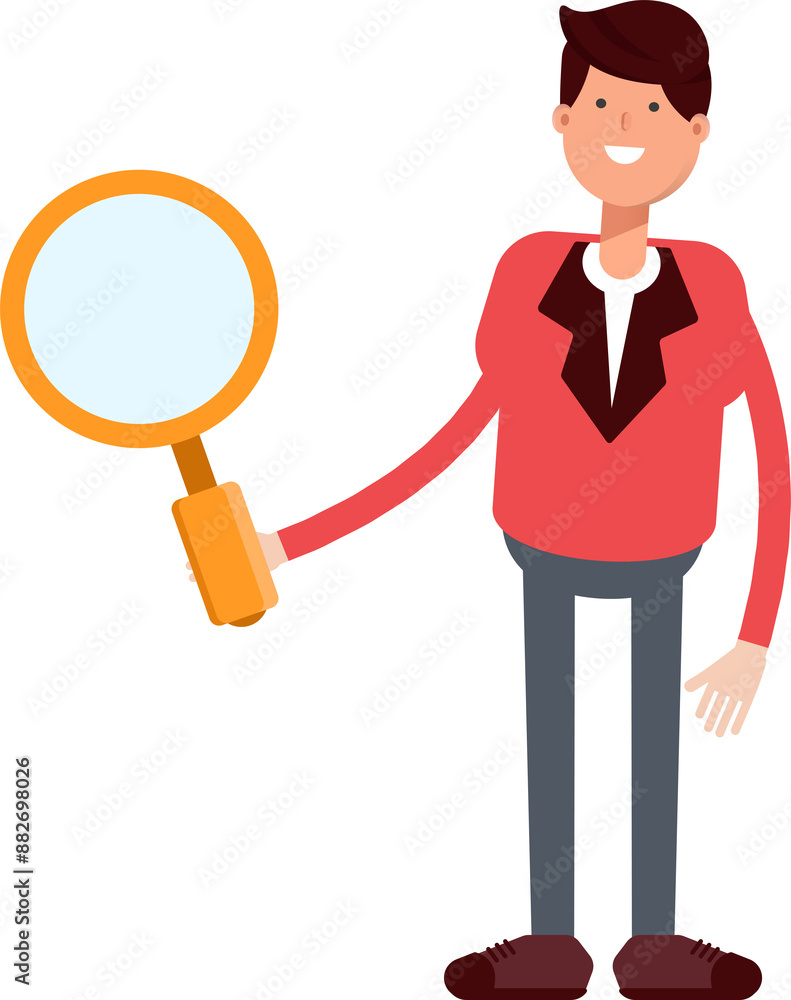 Businessman in Red Suit Character Holding Magnifier
Businessman in Red Suit Character Holding Magnifier