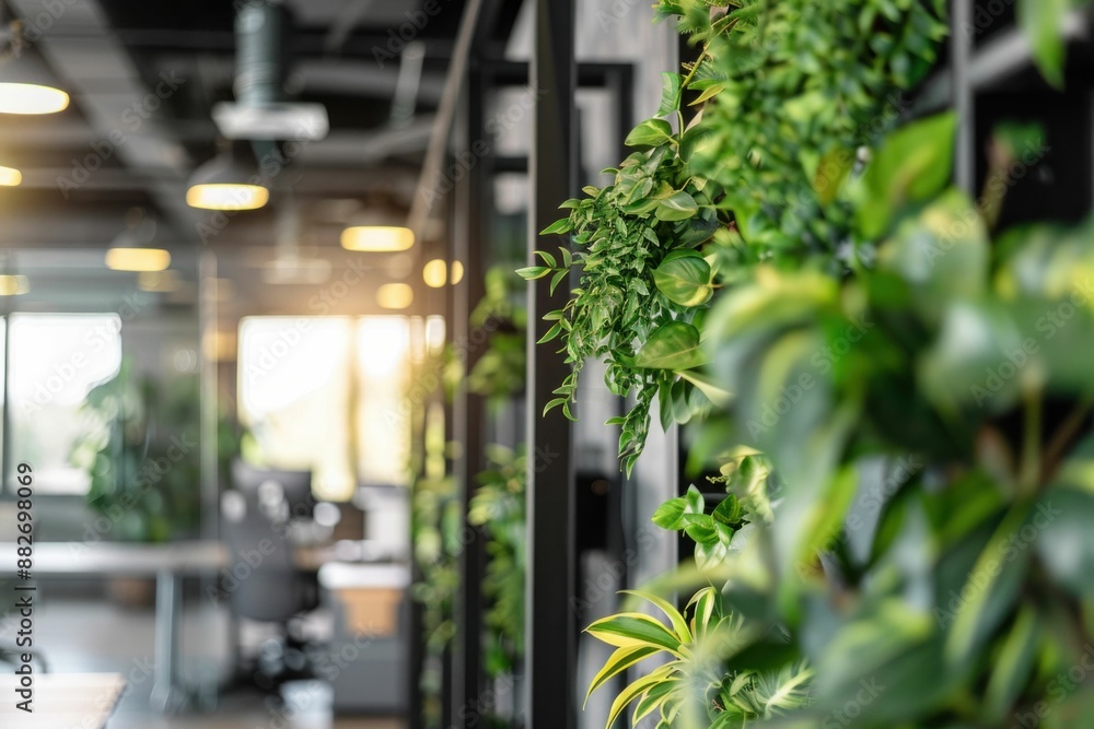 Modern Office Interior with Vertical Garden and Natural Light. Generative ai. Modern Office Interior with Vertical Garden and Natural Light. Generative ai.
