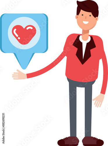 Businessman in Red Suit Character and Heart Message 