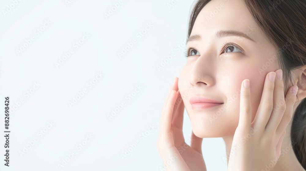 Beauty face. Woman with natural makeup and healthy skin portrait. Skin care, cosmetic concept Beauty face. Woman with natural makeup and healthy skin portrait. Skin care, cosmetic concept