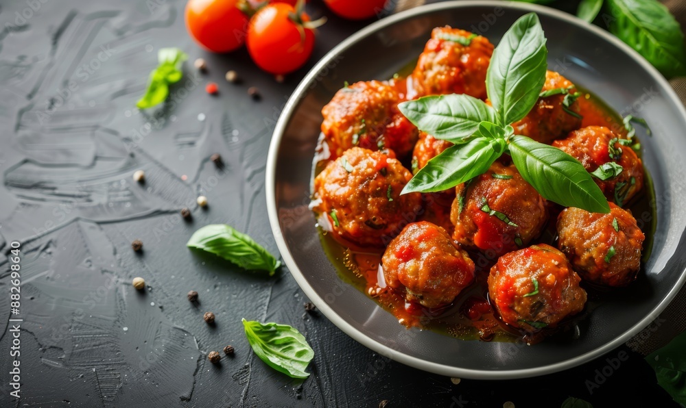 Meatballs with tomato sauce on rustic background Meatballs with tomato sauce on rustic background