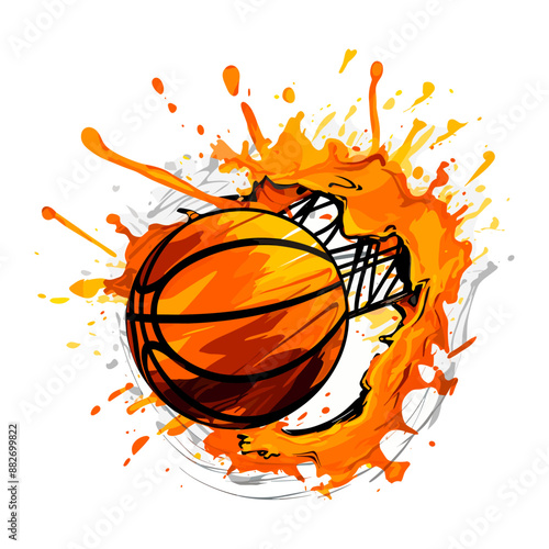 basketball ball going in the hoop/net, transparent png download, in the style of cartoon animation, color is orange black and white