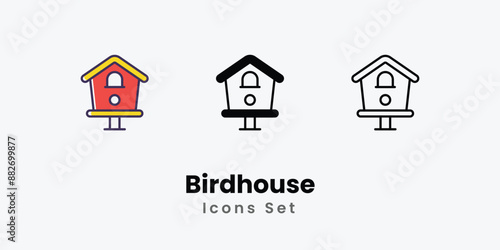 Birdhouse Icons thin line and glyph vector icon stock illustration