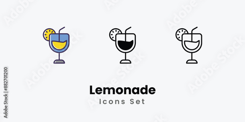 Lemonade Icons thin line and glyph vector icon stock illustration
