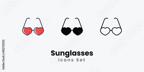 Sunglasses Icons thin line and glyph vector icon stock illustration