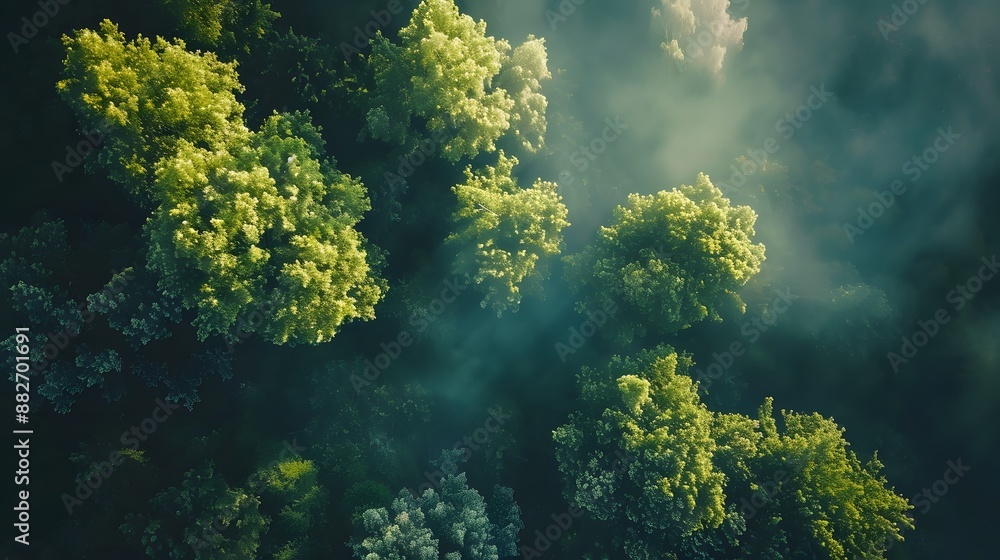 Drone view of amazing green forest with trees and bushes growing in countryside. Drone view of amazing green forest with trees and bushes growing in countryside.