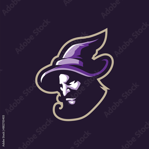 Wizard mascot logo design vector with modern illustration concept style for badge, emblem and t shirt printing. Wizard head illustration for sport team.