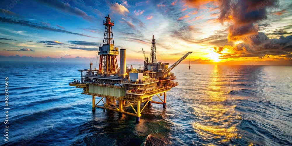 Oil rig operations in the open ocean, oil rig, offshore drilling ...