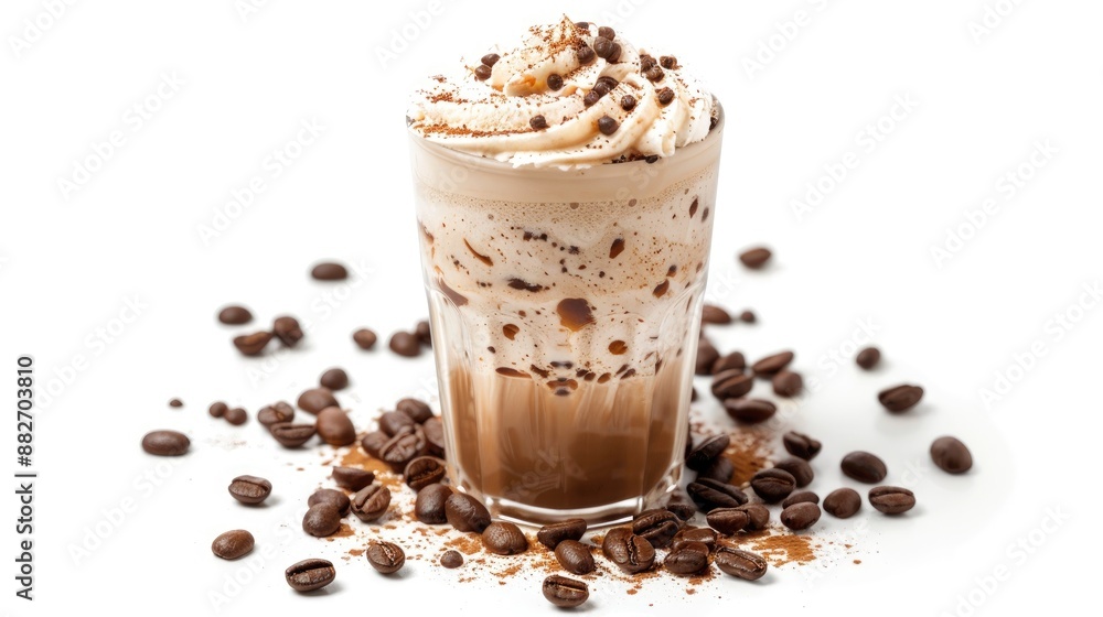Isolated Tiramisu Frappe with Coffee Beans on White Background Isolated Tiramisu Frappe with Coffee Beans on White Background