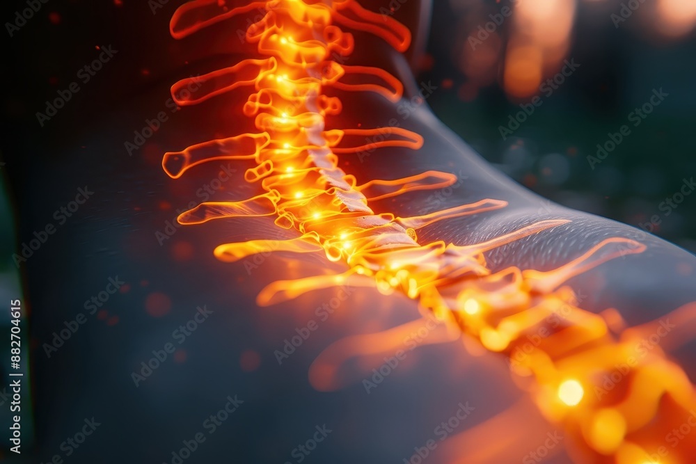 Close-up of lower back with fiery red streak tracing sciatic nerve pain. Close-up of lower back with fiery red streak tracing sciatic nerve pain.