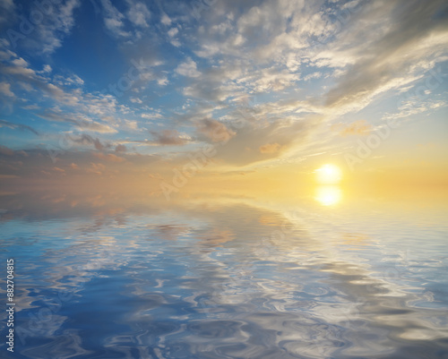 Sky background and water reflection on sunset.