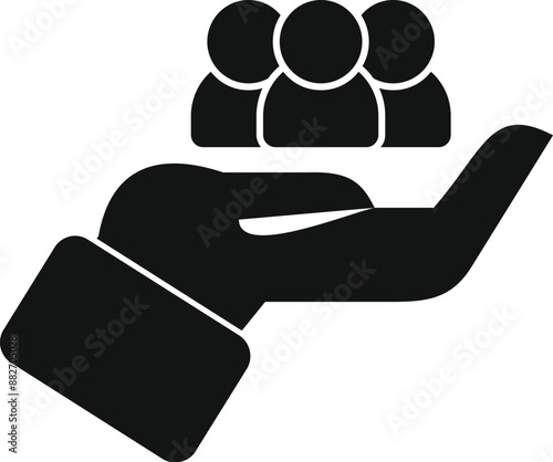 Businessperson holding a group of people in their hand, representing customer care