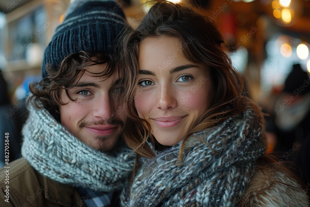 A couple are in the cafe bokeh style background A couple are in the cafe bokeh style background