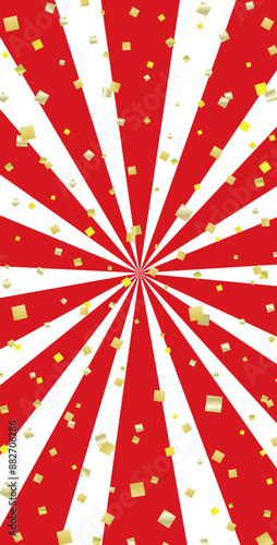 サンバーストと金箔紙吹雪の縦長バナー背景/紅白	