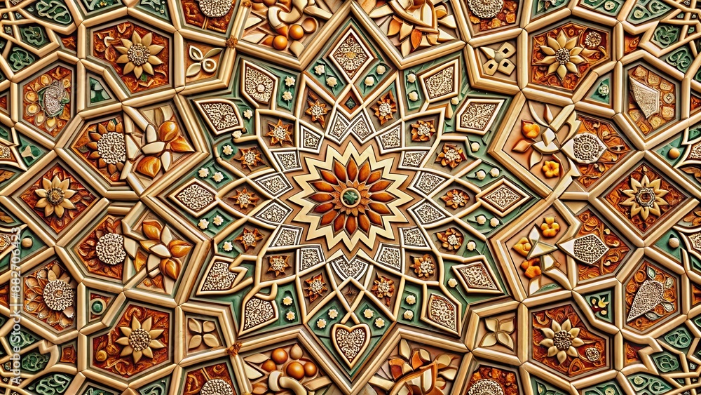 Intricate and mesmerizing pattern of interlocking geometric shapes and floral motifs, geometry, design, intricate Intricate and mesmerizing pattern of interlocking geometric shapes and floral motifs, geometry, design, intricate