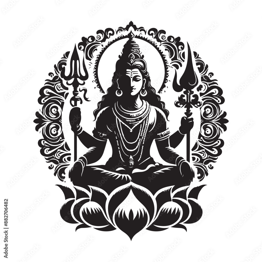 black and white silhouette mahadev vector with white background black and white silhouette mahadev vector with white background