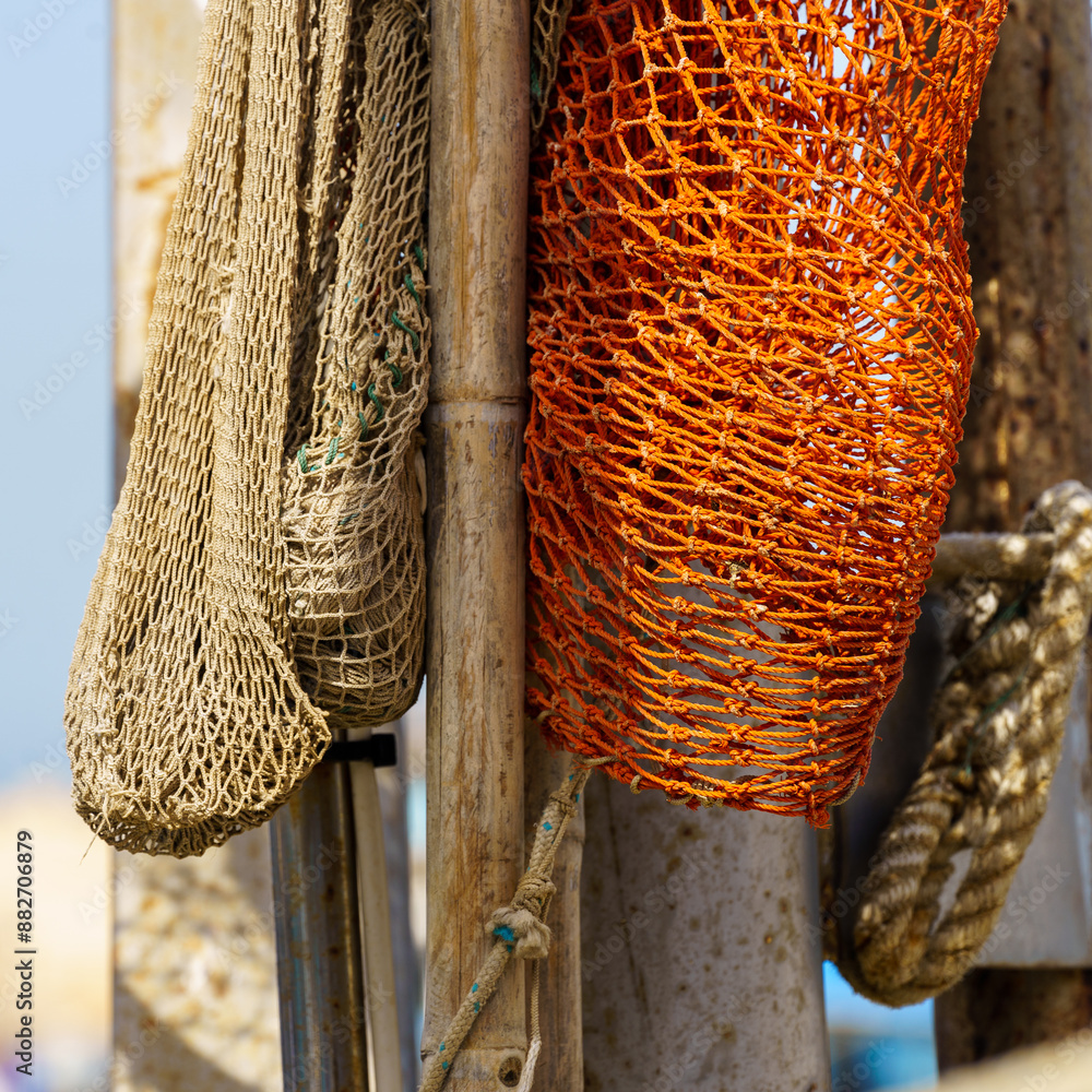 Fishing net and boats, historic port of Jaffa