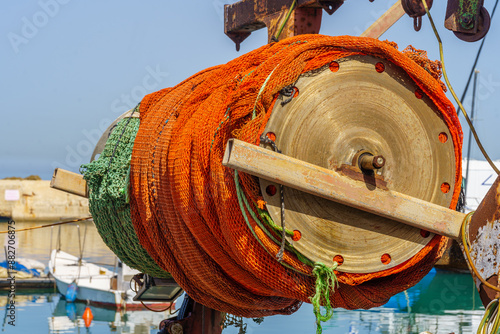 Obraz na płótnie Fishing net and boats, historic port of Jaffa w salonie