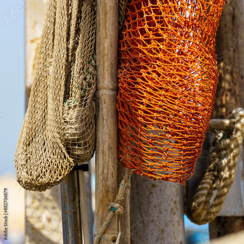 Obraz na płótnie Fishing net and boats, historic port of Jaffa w salonie