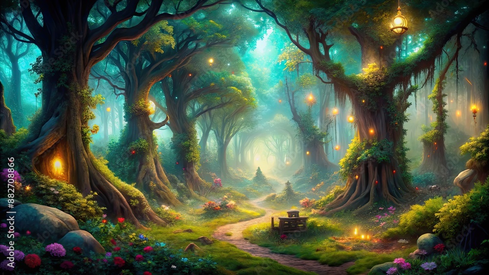 Enchanted forest filled with sentient trees and mystical creatures, sentient, forest, trees, mystical, creatures, magical Enchanted forest filled with sentient trees and mystical creatures, sentient, forest, trees, mystical, creatures, magical