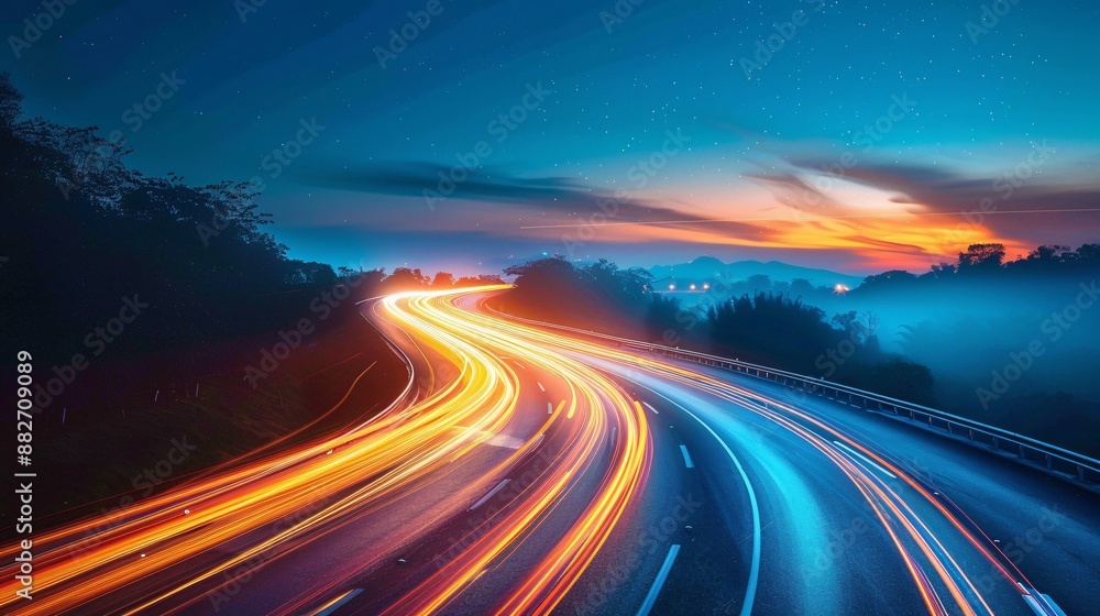 a road at night with motion blur, highlighting the dynamic movement and nighttime ambiance. a road at night with motion blur, highlighting the dynamic movement and nighttime ambiance.