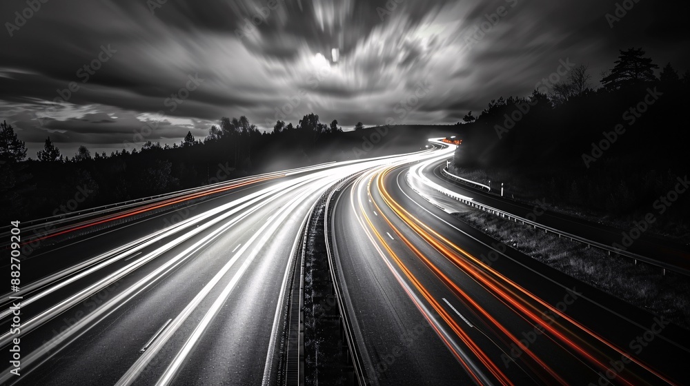 a road at night with motion blur, highlighting the dynamic movement and nighttime ambiance. a road at night with motion blur, highlighting the dynamic movement and nighttime ambiance.