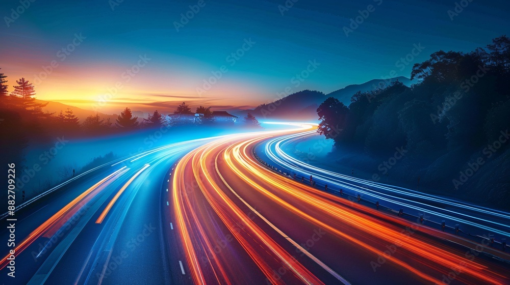 a road at night with motion blur, highlighting the dynamic movement and nighttime ambiance. a road at night with motion blur, highlighting the dynamic movement and nighttime ambiance.