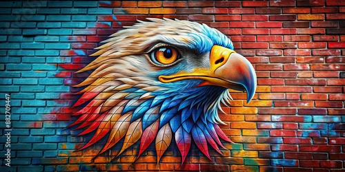 Colorful graffiti of eagle on brick wall, graffiti, eagle, colorful, street art, urban, mural, spray paint, brick wall