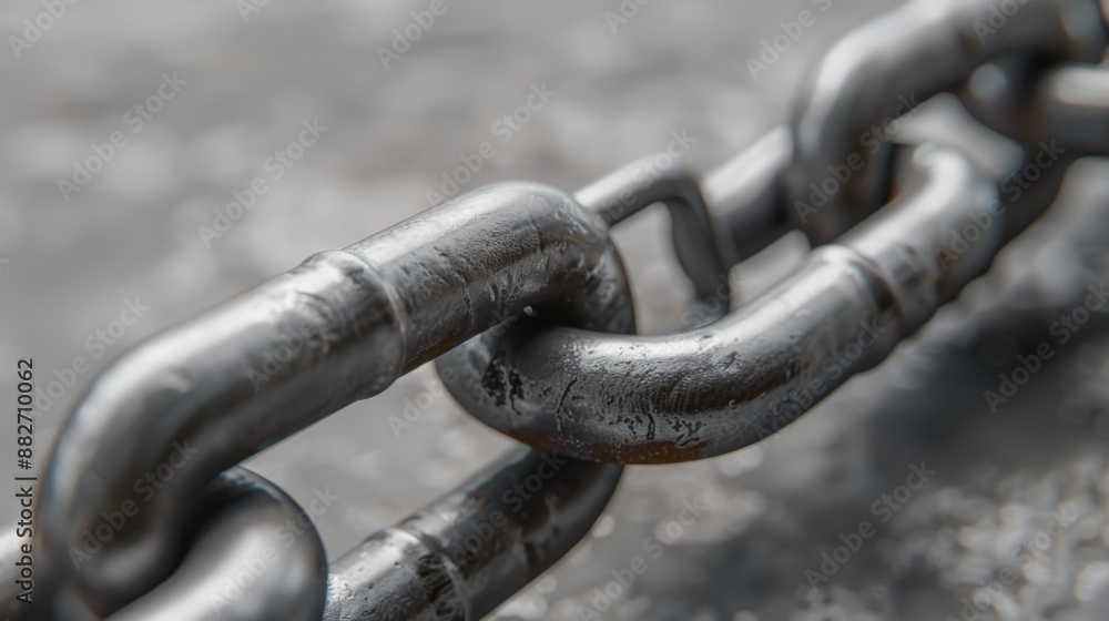 CloseUp of Strong Metal Chain Links in High Detail on Blurred Background CloseUp of Strong Metal Chain Links in High Detail on Blurred Background