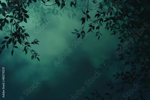 Nighttime Woods: Glowing Web Banner with Leafy Silhouettes