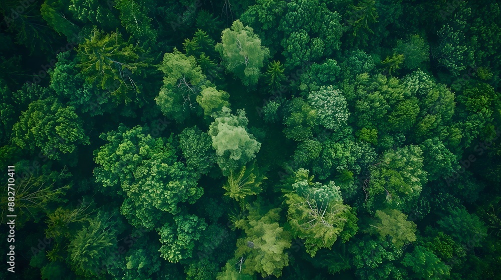 Drone view of amazing green forest with trees and bushes growing in countryside. Drone view of amazing green forest with trees and bushes growing in countryside.