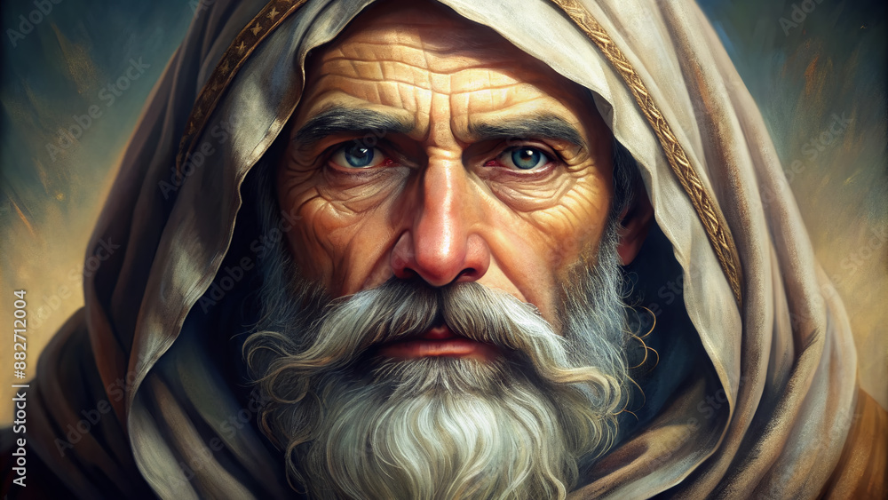 Close-up portrait of biblical old man. Patriarch Abraham, Isaac or Jacob. Christian illustration. Close-up portrait of biblical old man. Patriarch Abraham, Isaac or Jacob. Christian illustration.