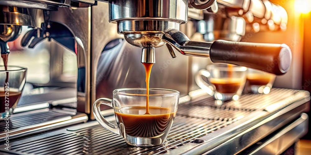 Espresso pouring from coffee machine at cafe, espresso, coffee, machine, cafe, barista, preparation, aroma, beverage, steam Espresso pouring from coffee machine at cafe, espresso, coffee, machine, cafe, barista, preparation, aroma, beverage, steam