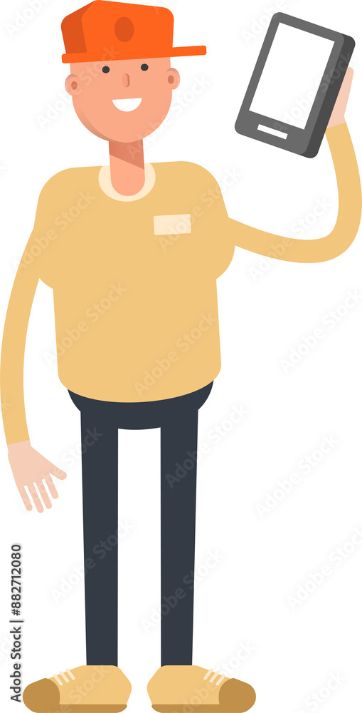 Man Wearing Cap Character Talking on Smartphone
