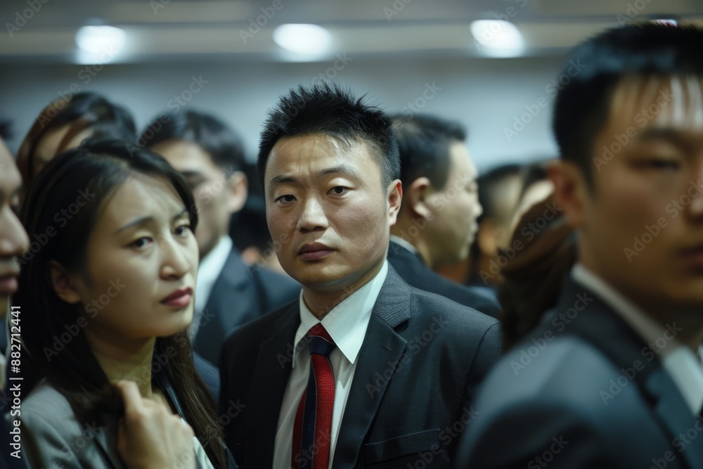 A Man in a Crowd,  Serious Expression