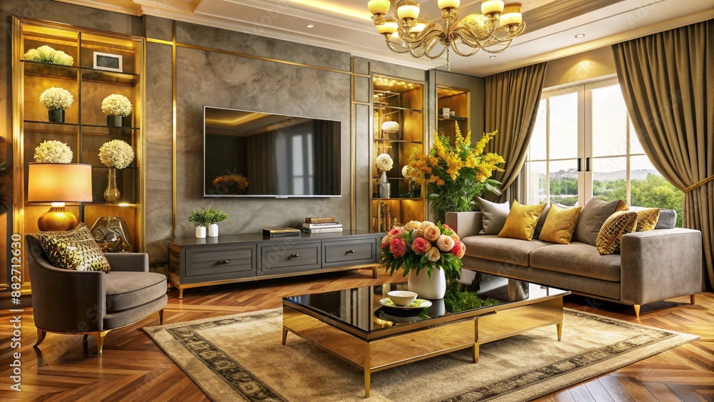 A luxury glamorous living room colorful design