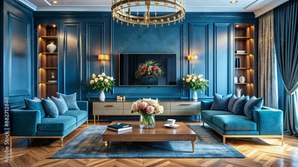 A luxury glamorous living room colorful design